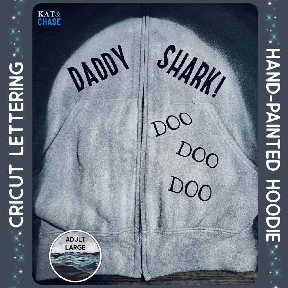 Grey Red Daddy Shark Zip Up Hoodie Mens Large Custom OOAK Father Family Costume - Picture 3 of 12